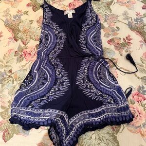 Band of Gypsies Navy and White Patterned High Waist Shorts